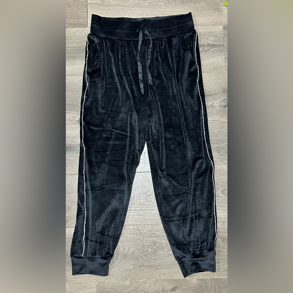 Victoria's Secret Black Velour Joggers with Rhinestone Trim size Large